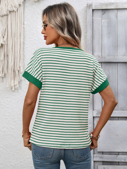 Striped Knit Tee Casual Oversized Boutique T Shirt: White / 65%Viscose+35%Polyester / XL