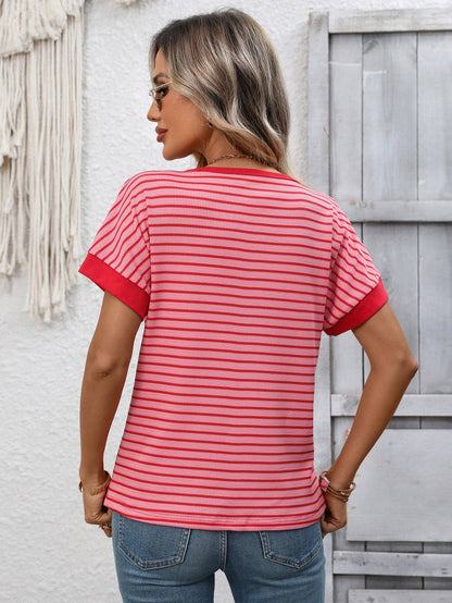 Striped Knit Tee Casual Oversized Boutique T Shirt: White / 65%Viscose+35%Polyester / XL